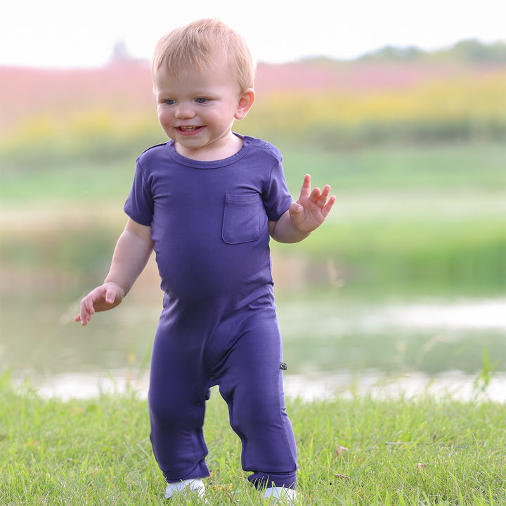 Navy Short Sleeve Pocket Romper