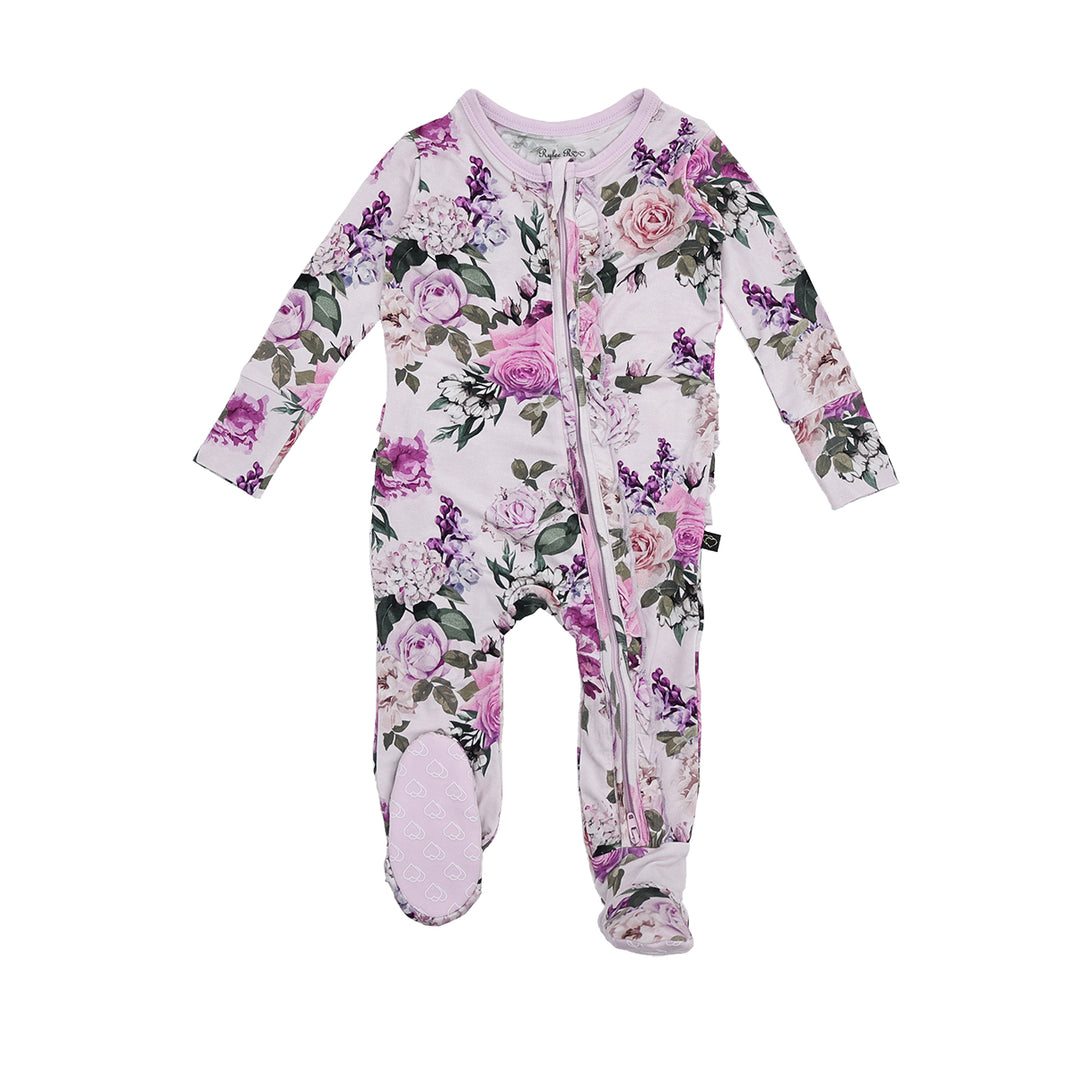 Francesca's Floral Ruffle Zipper Footie