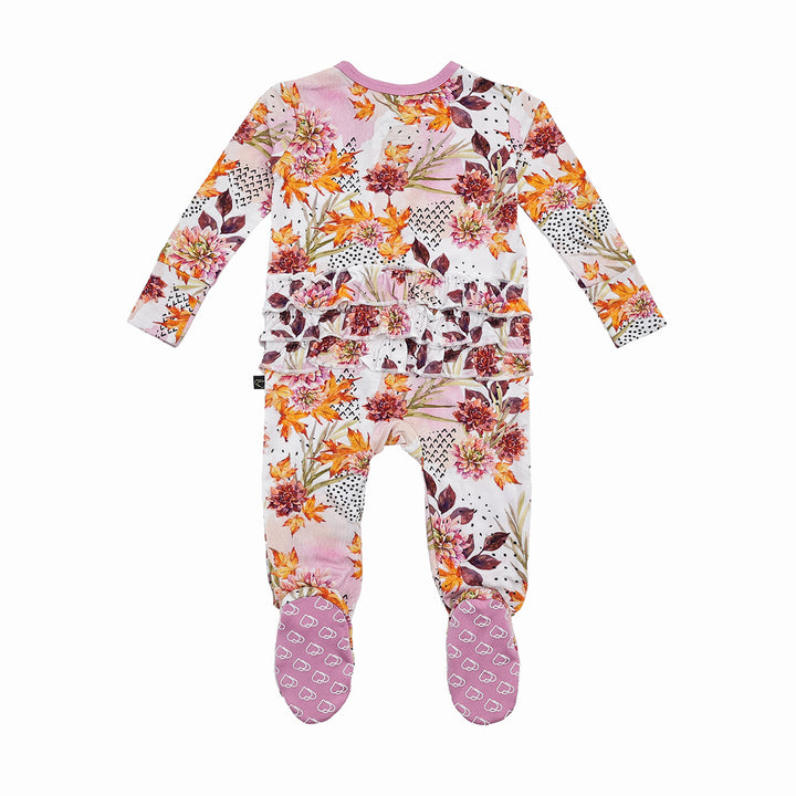 Farrah's Fall Floral Ruffle Zipper Footie