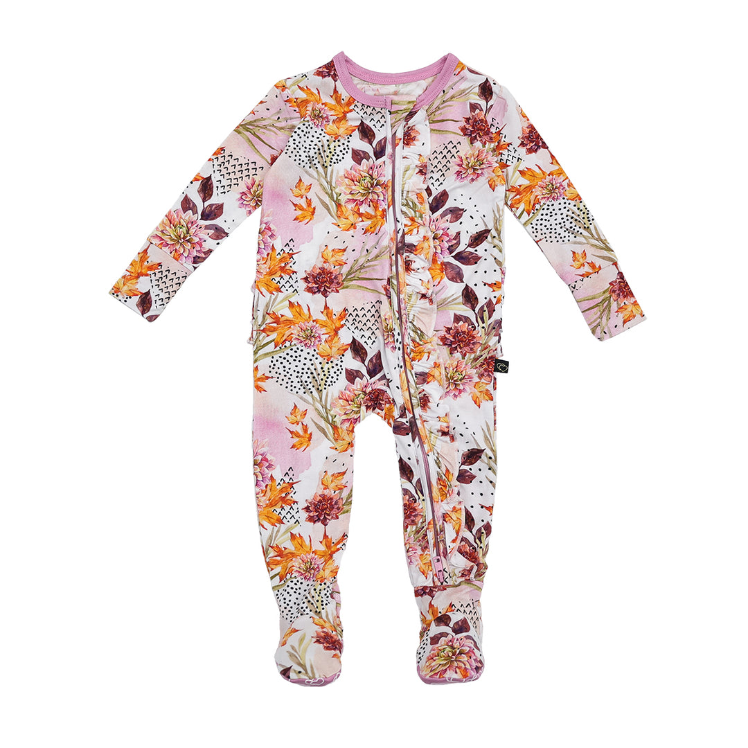 Farrah's Fall Floral Ruffle Zipper Footie