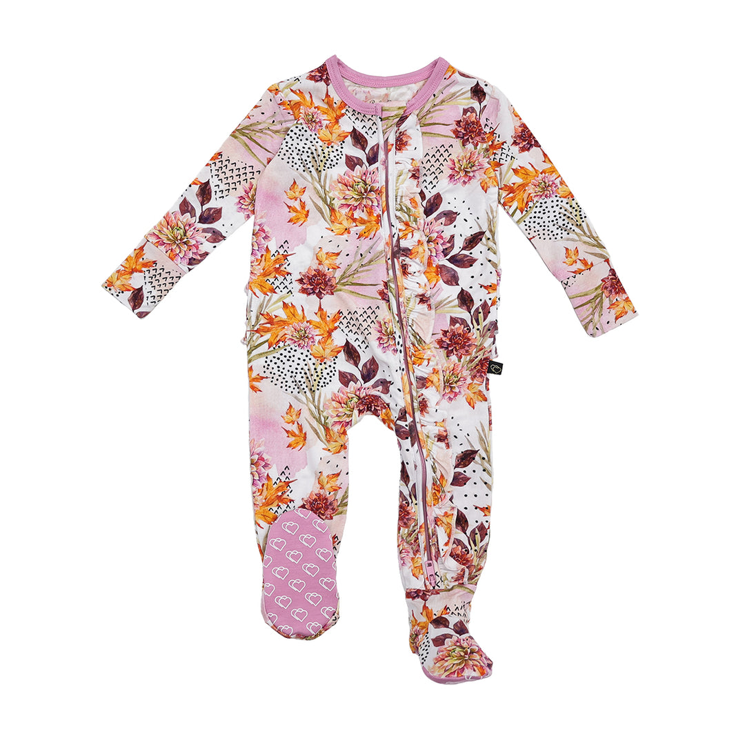 Farrah's Fall Floral Ruffle Zipper Footie